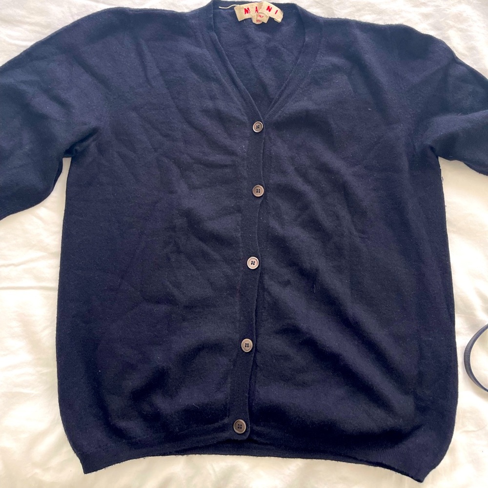 Marni size 40 navy/black short sleeve light cashmere cardigan gently used